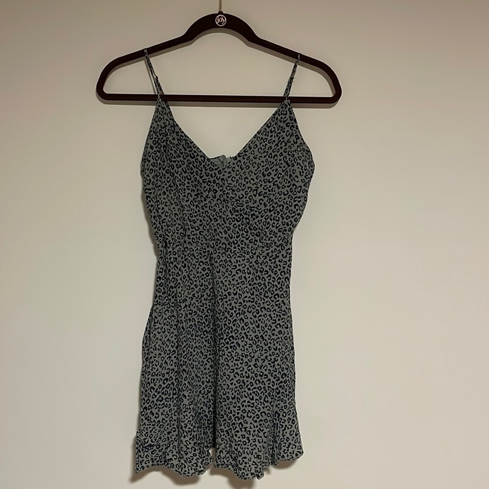 Leopard Mini Dress Small Ruffle Neutral Boho All In Favor Green Edgy Animal
